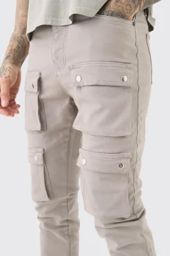 boohooMAN Tall Fixed Waist Skinny Multi Cargo Pocket Trouser | UK| Trousers