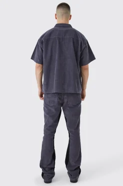 boohooMAN Tall Fixed Waist Slim Flare Gusset Cord Trouser | UK| Trousers