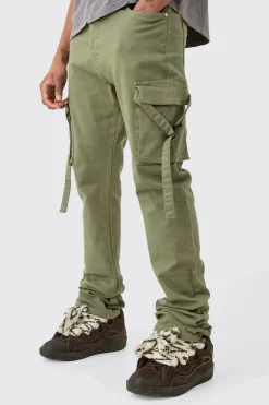 boohooMAN Tall Fixed Waist Slim Stacked Flare Strap Cargo Trouser | UK| Trousers|Cargos