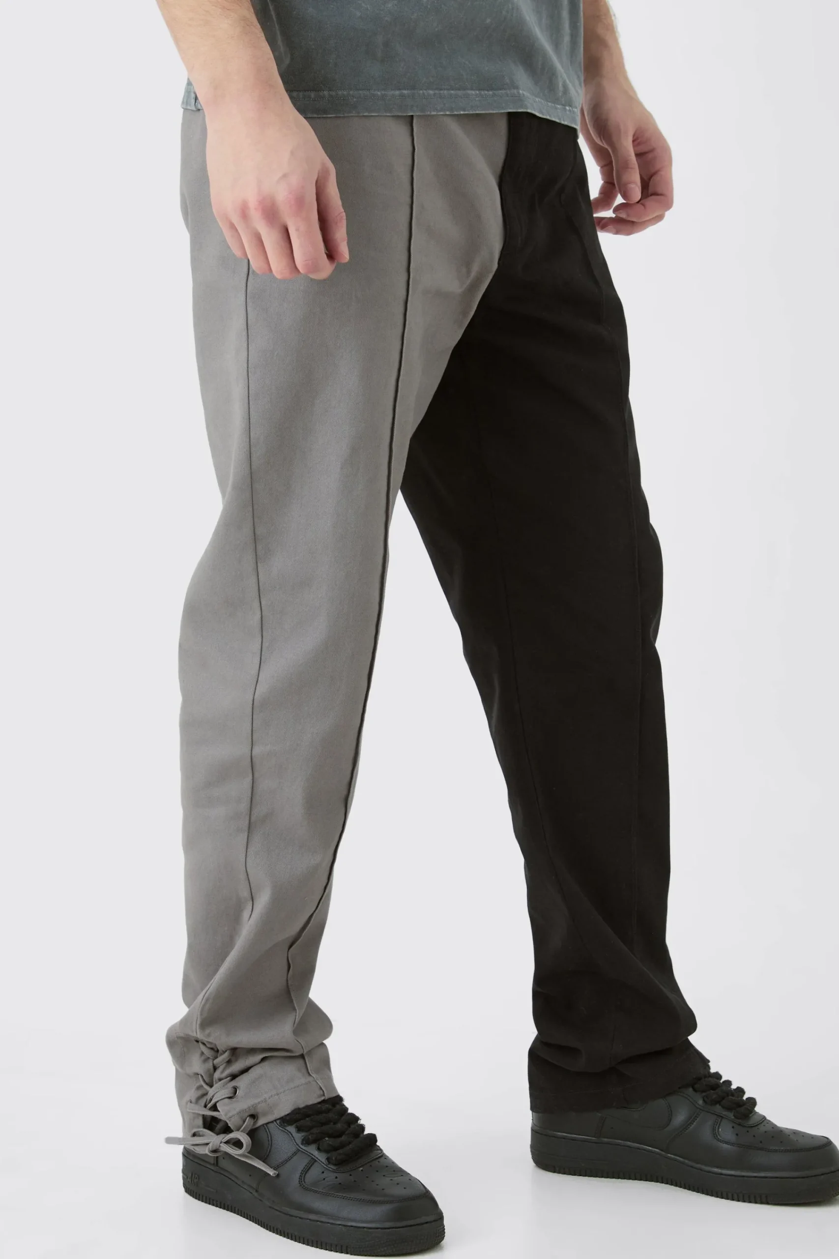 boohooMAN Tall Fixed Waist Straight Leg Washed Splice Trouser | UK| Trousers