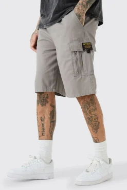 boohooMAN Tall Fixed Waist Twill Relaxed Cargo Zip Detail Tab Short | UK| Shorts