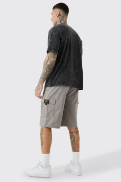 boohooMAN Tall Fixed Waist Twill Relaxed Cargo Zip Detail Tab Short | UK| Shorts