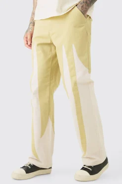 boohooMAN Tall Fixed Waist Washed Colour Block Twill Trouser | UK| Trousers