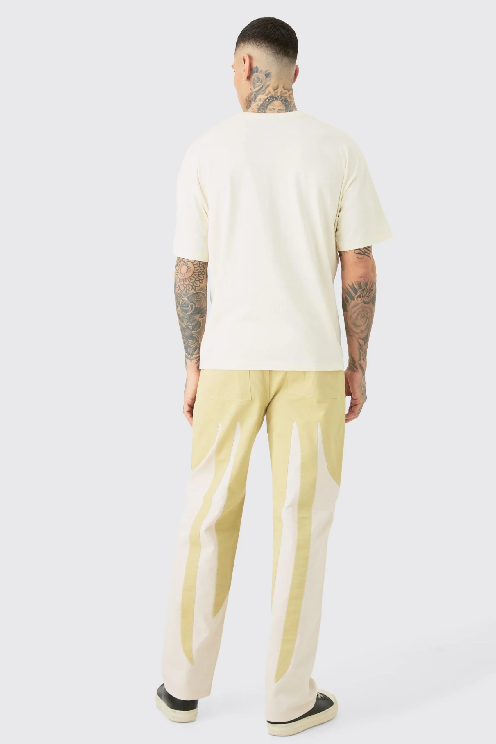 boohooMAN Tall Fixed Waist Washed Colour Block Twill Trouser | UK| Trousers