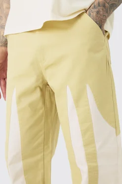 boohooMAN Tall Fixed Waist Washed Colour Block Twill Trouser | UK| Trousers