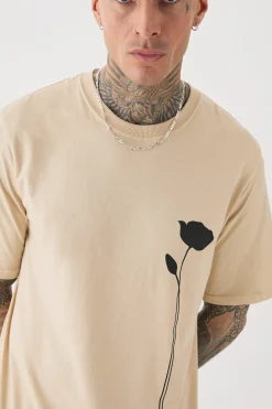 Tall Floral Line Drawing Print T-shirt | UK^boohooMAN Sale