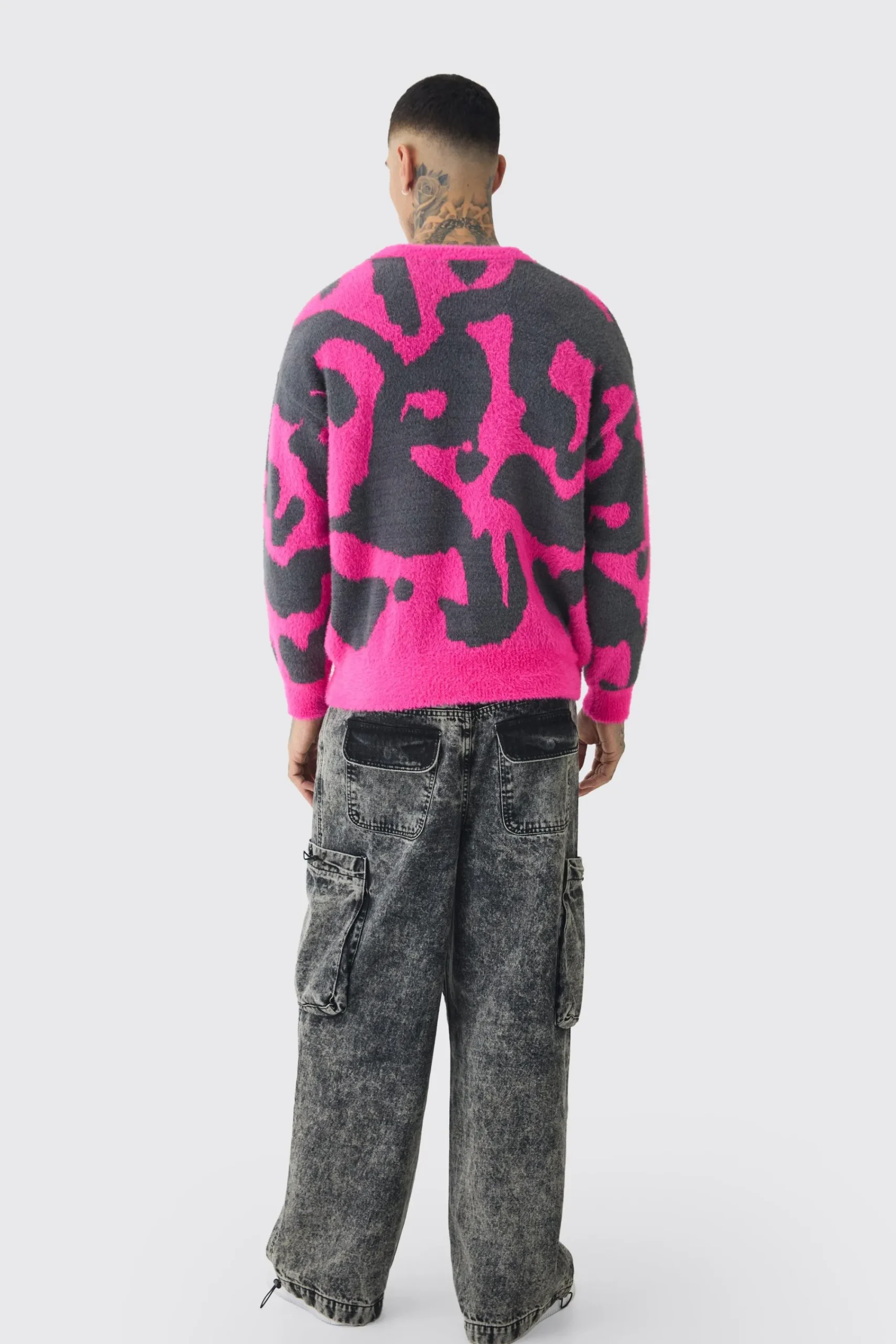 boohooMAN Tall Fluffy Knit Abstract Sweatshirt | UK| Knitwear|Hoodies & Sweatshirts