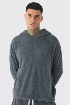 boohooMAN Tall Fluffy Knit Boxy Oversized Hoodie | UK| Hoodies & Sweatshirts