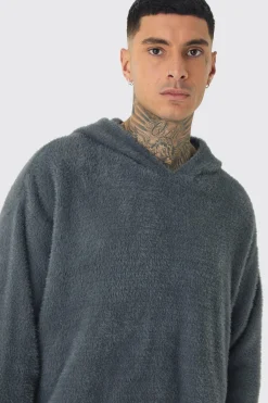 boohooMAN Tall Fluffy Knit Boxy Oversized Hoodie | UK| Hoodies & Sweatshirts