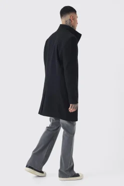 boohooMAN Tall Funnel Neck Wool Look Overcoat In | UK| Coats & Jackets