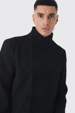 boohooMAN Tall Funnel Neck Wool Look Overcoat In | UK| Coats & Jackets