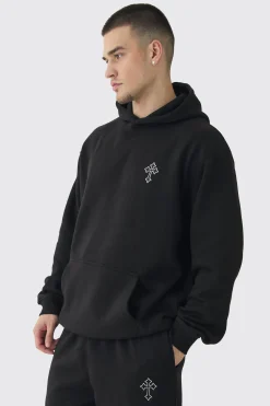 boohooMAN Tall Gothic Cross Embroidered Hooded Tracksuit | UK| Tracksuits