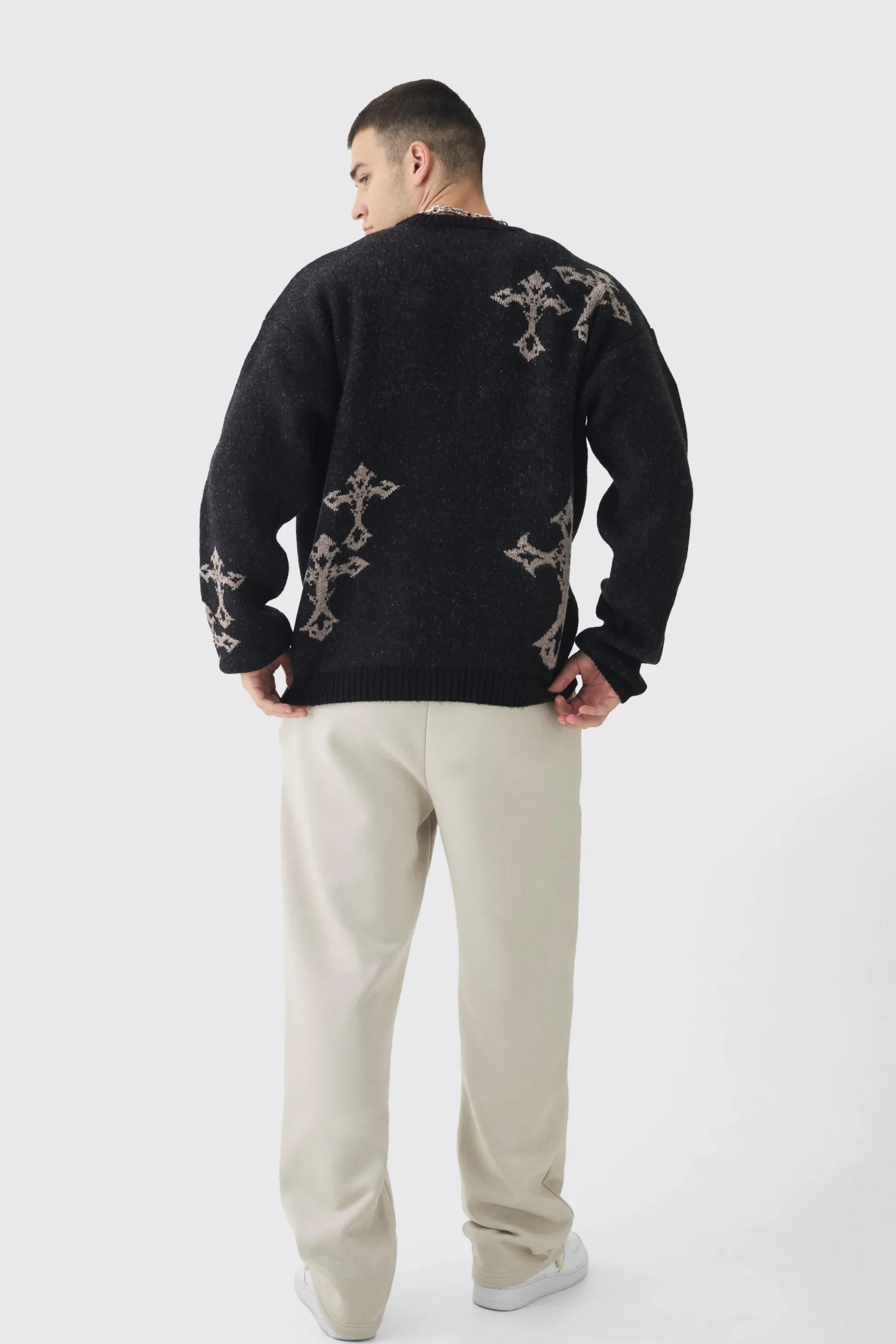 boohooMAN Tall Gothic Cross Oversized Fluffy Knitted Sweat | UK| Knitwear