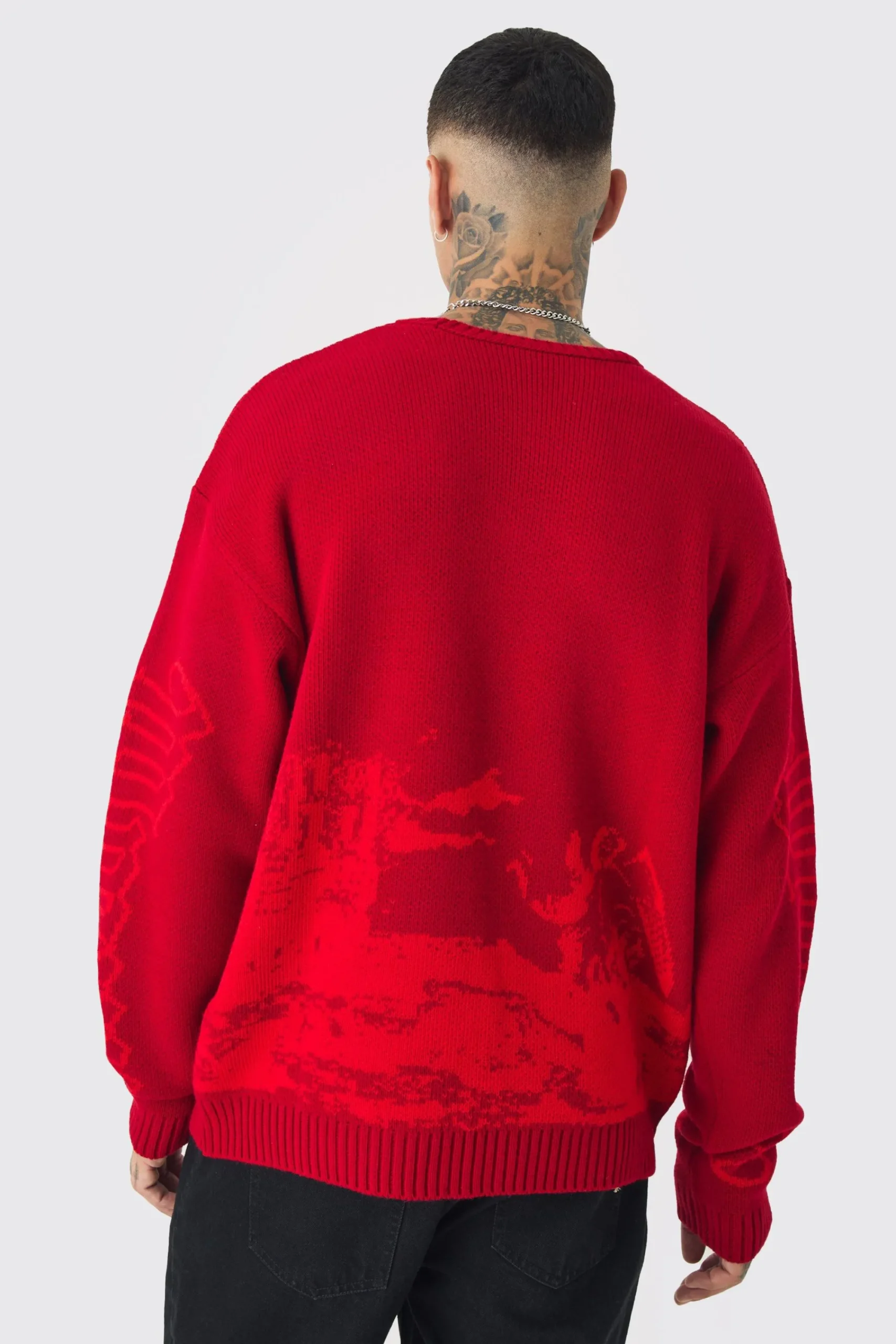 boohooMAN Tall Gothic Cross Oversized Knitted Sweat | UK| Knitwear