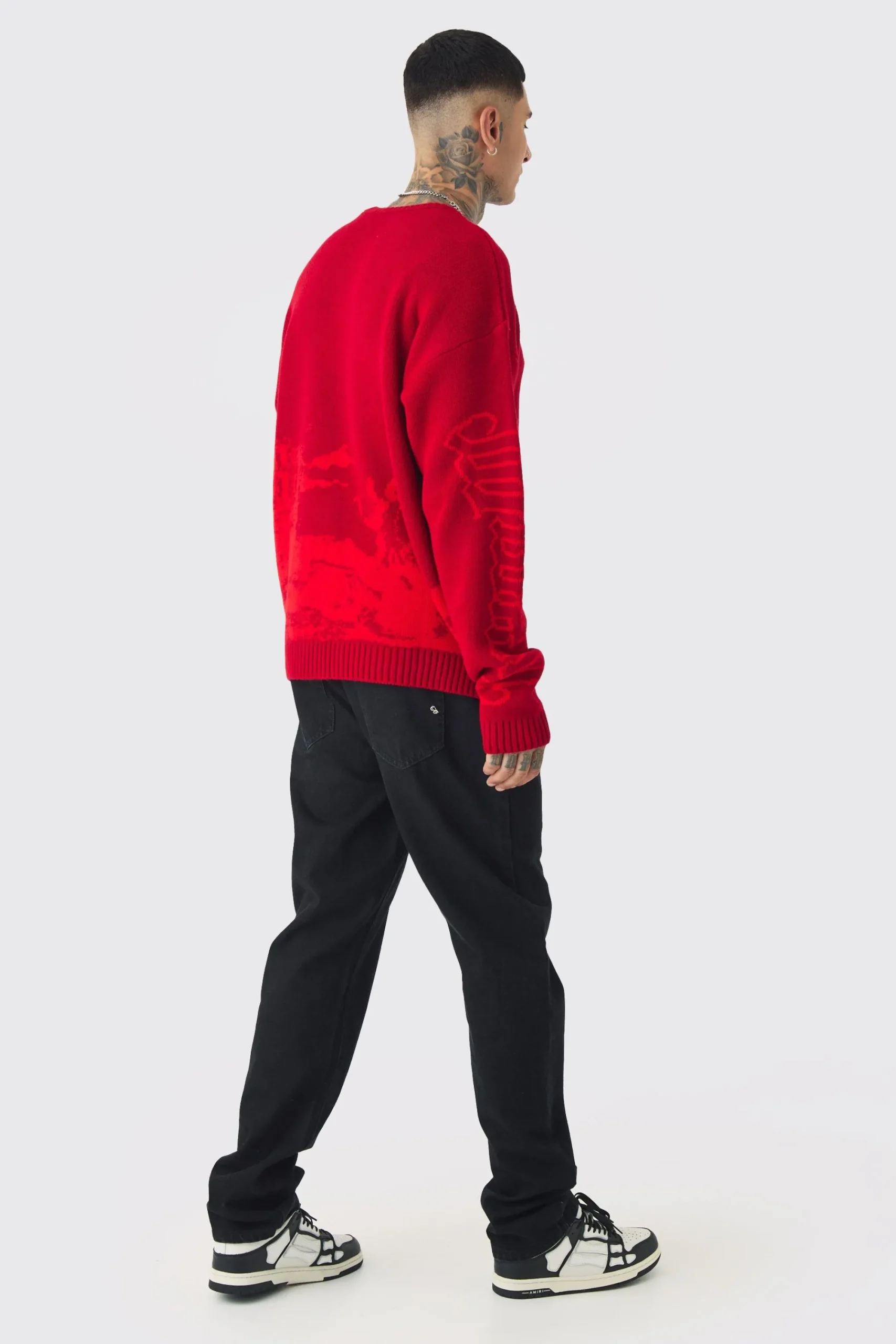 boohooMAN Tall Gothic Cross Oversized Knitted Sweat | UK| Knitwear