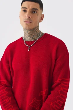 boohooMAN Tall Gothic Cross Oversized Knitted Sweat | UK| Knitwear