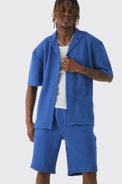 boohooMAN Tall Herringbone Detail Shirt & Short Set In | UK| Sets & Co-Ords