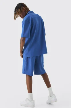 boohooMAN Tall Herringbone Detail Shirt & Short Set In | UK| Sets & Co-Ords
