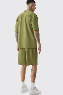 boohooMAN Tall Herringbone Detail Shirt & Short Set In | UK| Sets & Co-Ords