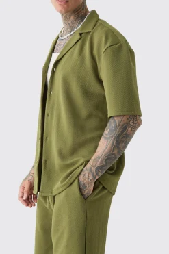 boohooMAN Tall Herringbone Detail Shirt & Short Set In | UK| Sets & Co-Ords