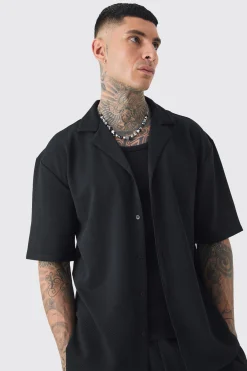 boohooMAN Tall Herringbone Detail Shirt & Short Set In | UK| Sets & Co-Ords