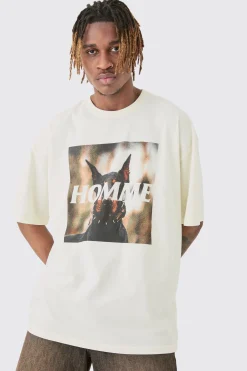 Tall Homme Dobermann Printed Graphic Oversized T-shirt | UK^boohooMAN Hot