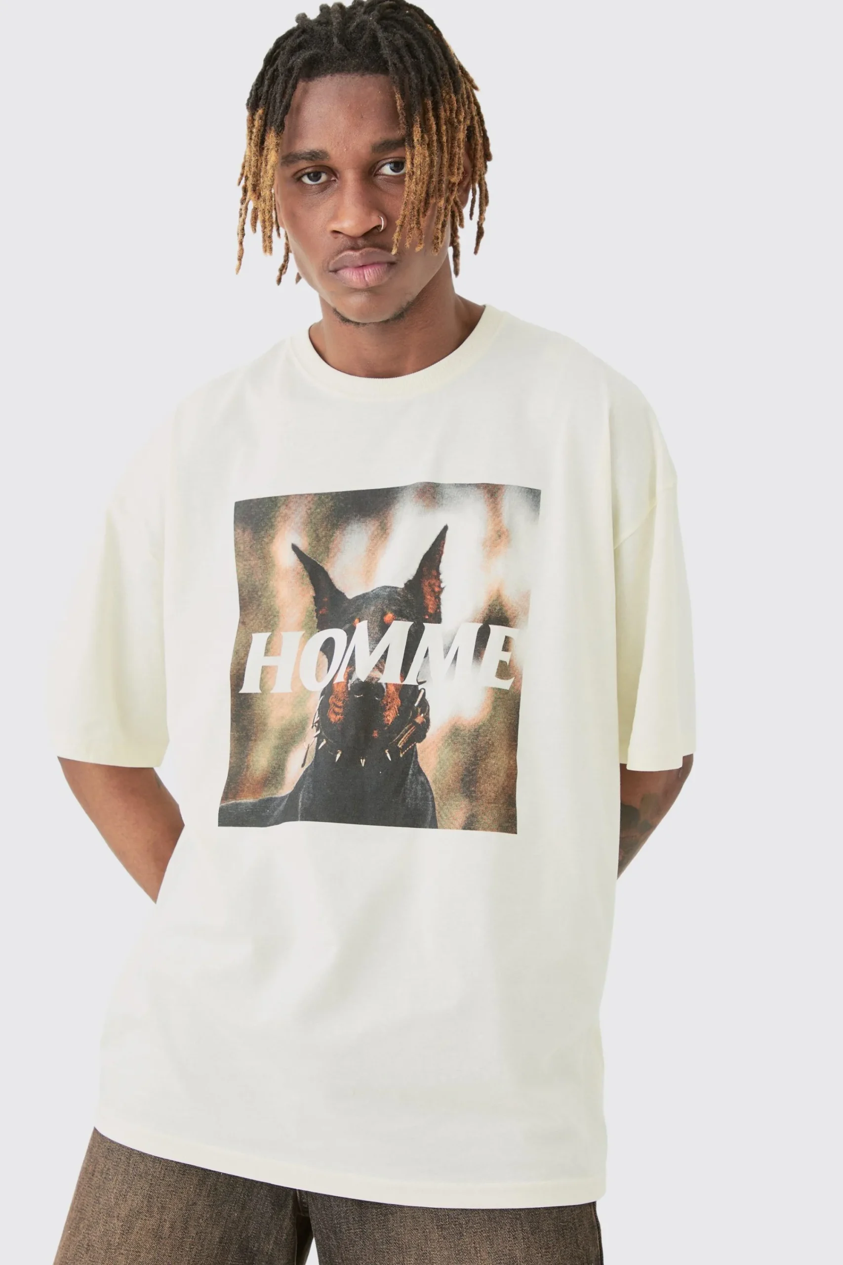 Tall Homme Dobermann Printed Graphic Oversized T-shirt | UK^boohooMAN Hot
