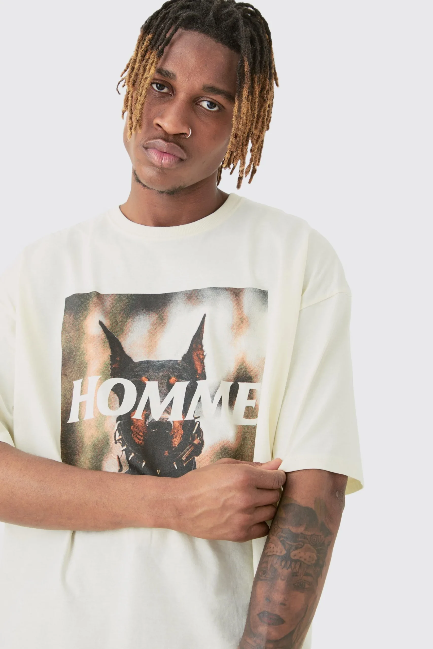 Tall Homme Dobermann Printed Graphic Oversized T-shirt | UK^boohooMAN Hot