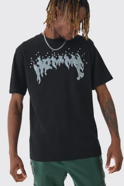 Tall Homme Rhinestone Printed T-Shirt In | UK^boohooMAN Hot