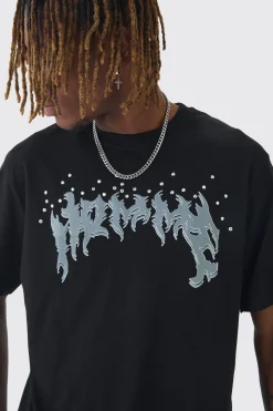 Tall Homme Rhinestone Printed T-Shirt In | UK^boohooMAN Hot