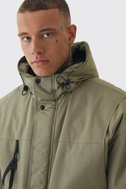 boohooMAN Tall Hooded Utility Tech Parka Jacket In | UK| Coats & Jackets