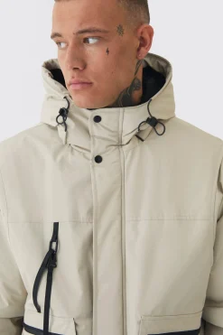 boohooMAN Tall Hooded Utility Tech Parka Jacket In | UK| Coats & Jackets