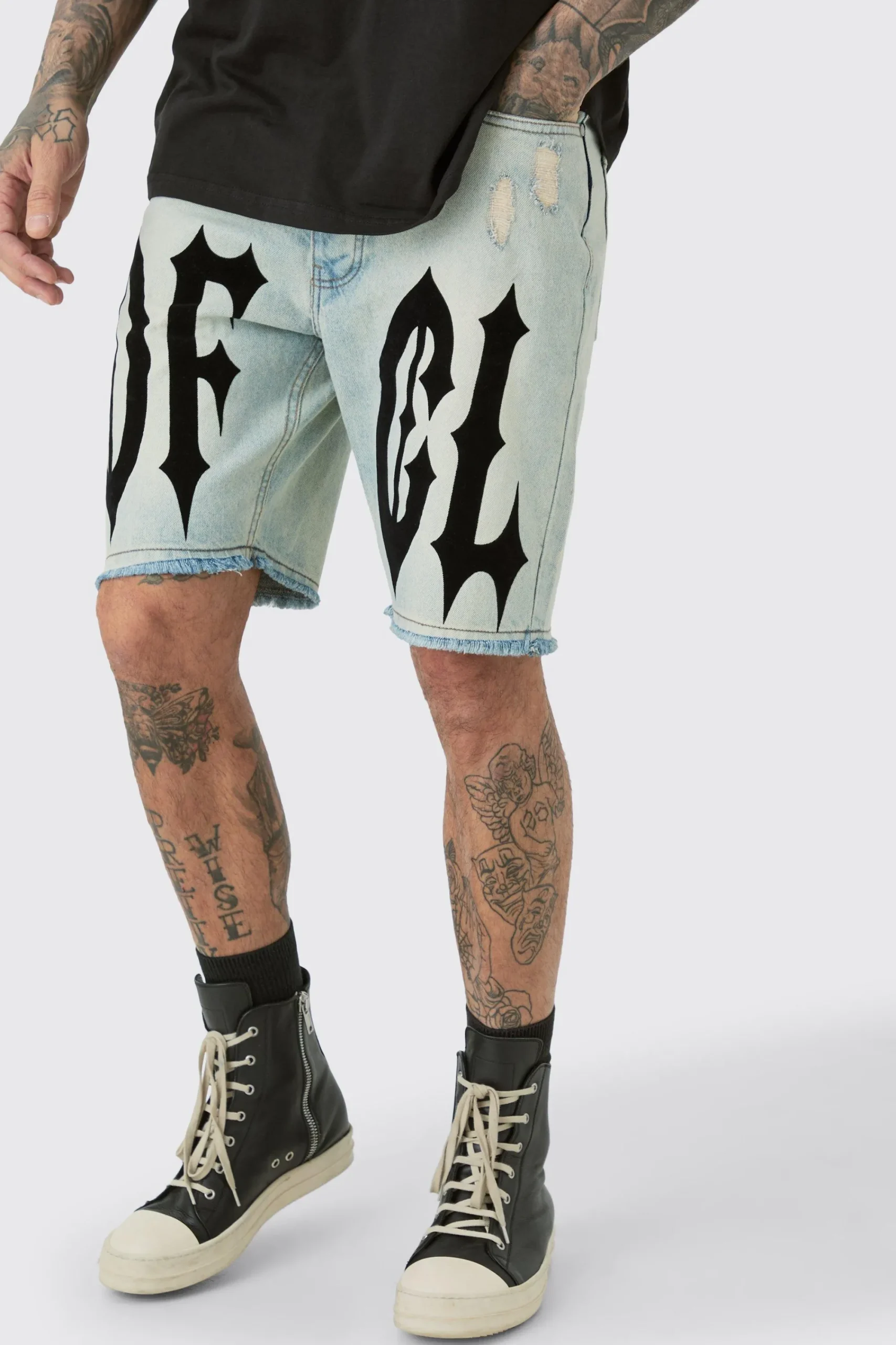 boohooMAN Tall Wash OFCL Straight Fit Denim Short | UK| Shorts