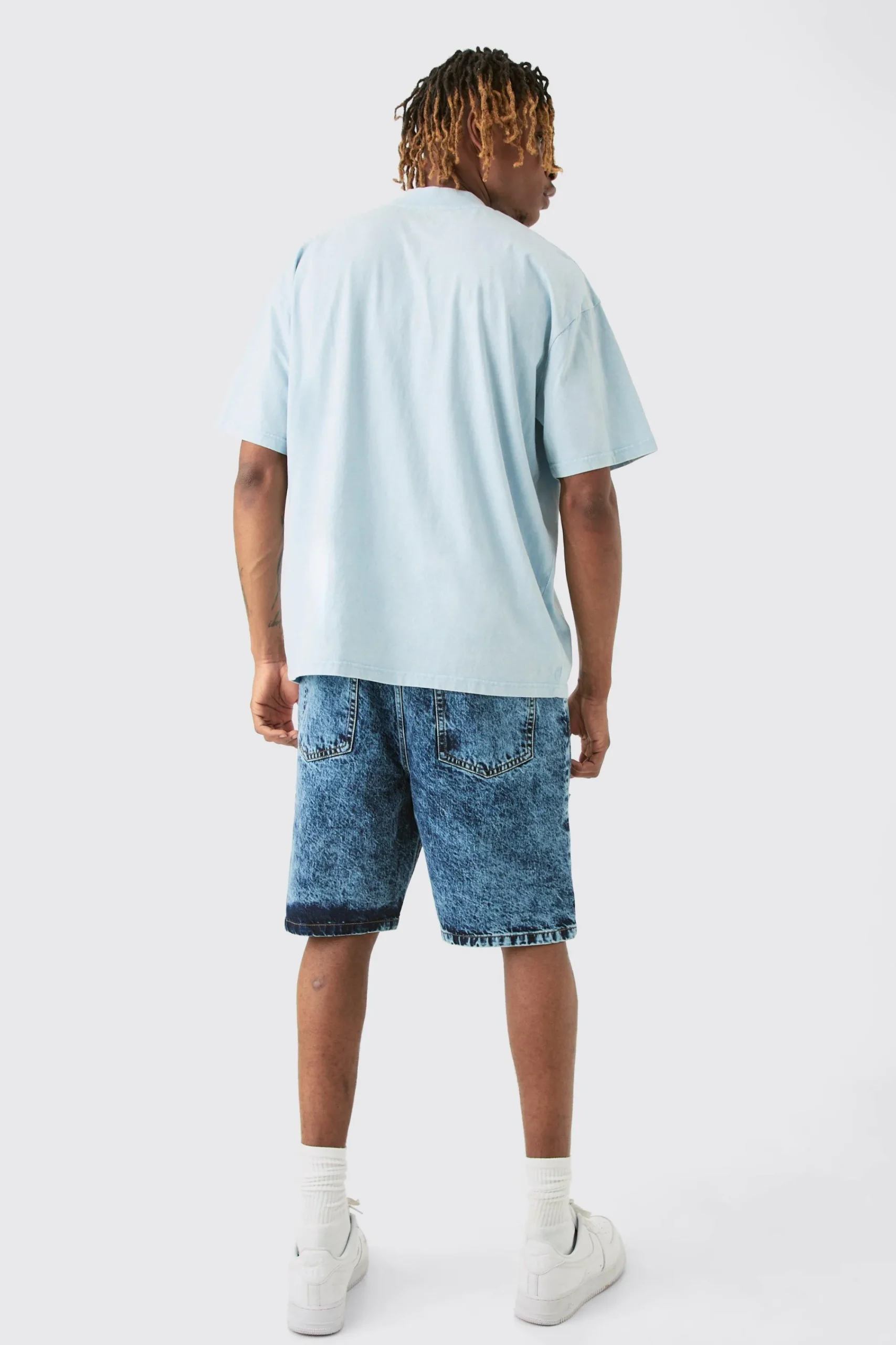 boohooMAN Tall Wash Paint Splatter Relaxed Denim Shorts | UK| Shorts