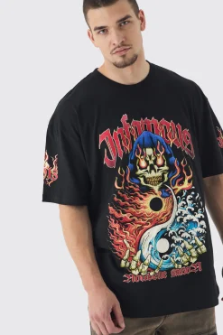 Tall Infamous Flame Print Oversized T-shirt In | UK^boohooMAN Discount
