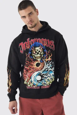 boohooMAN Tall Infamous Flame Print Oversized Hoodie In | UK| Hoodies & Sweatshirts