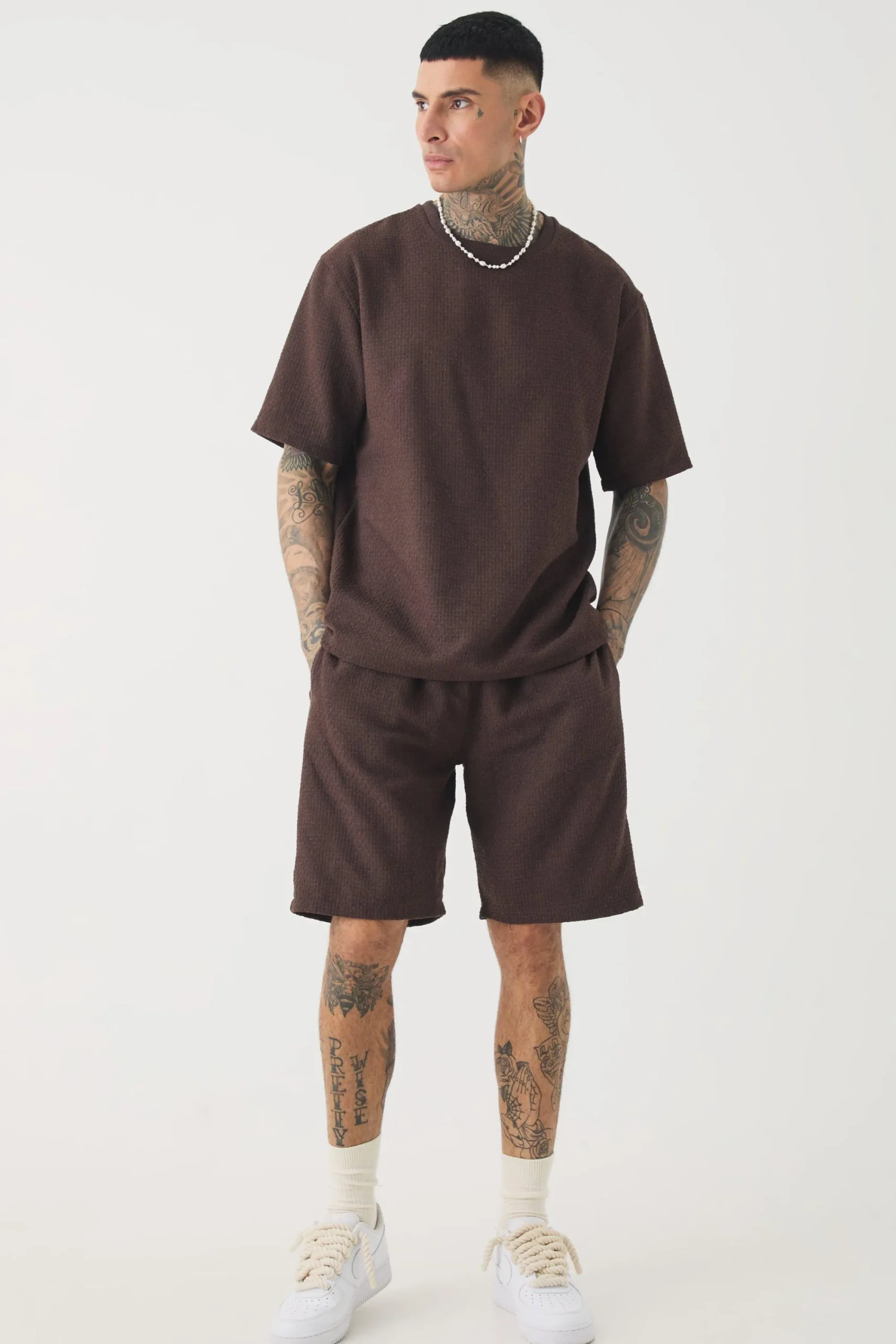 boohooMAN Tall Jacquard T-shirt & Relaxed Short Set | UK| Sets & Co-Ords|Tracksuits