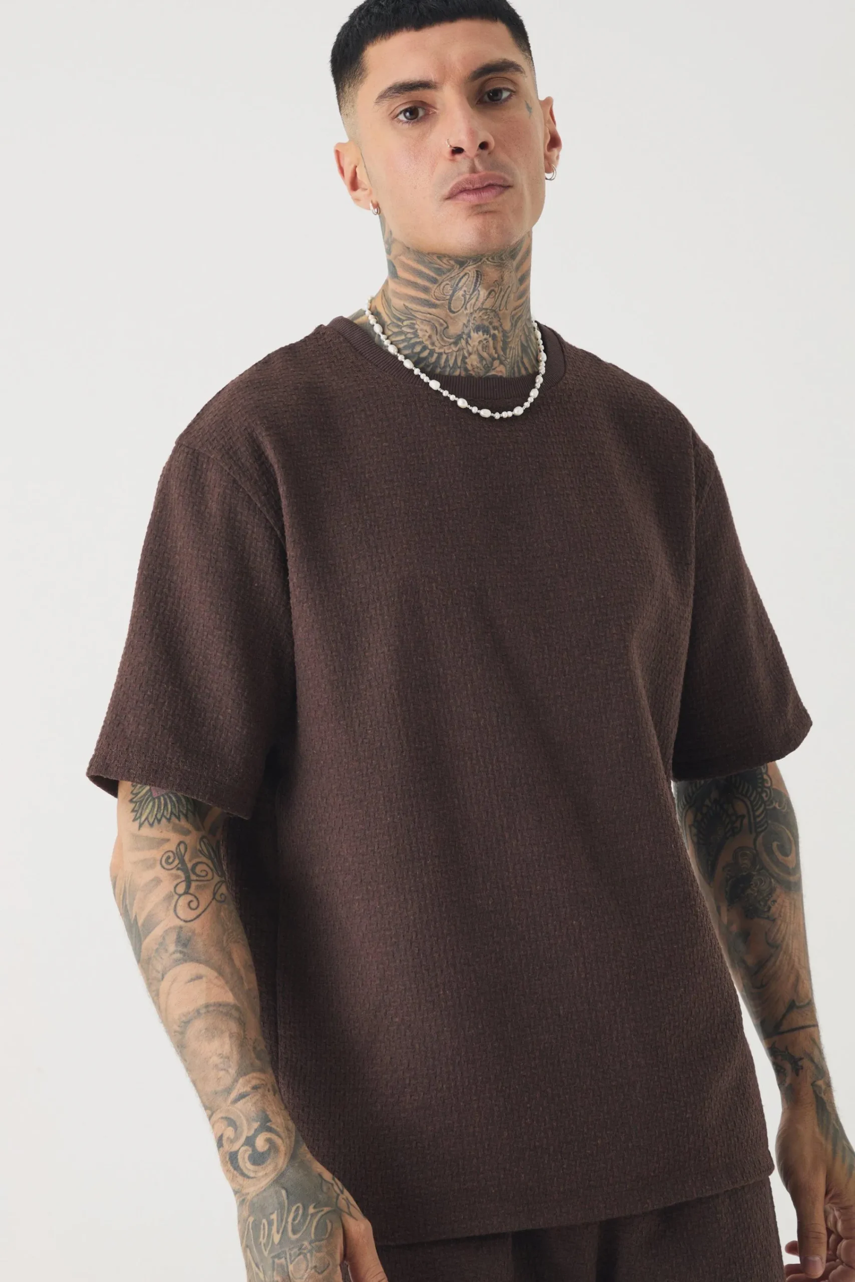 boohooMAN Tall Jacquard T-shirt & Relaxed Short Set | UK| Sets & Co-Ords|Tracksuits