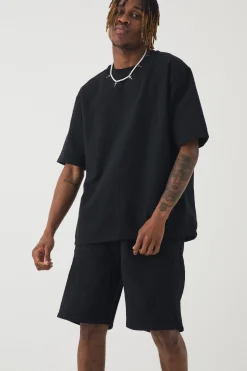 boohooMAN Tall Jacquard T-shirt & Relaxed Short Set | UK| Tracksuits