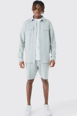 boohooMAN Tall Jersey Shirt & Fixed Waistband Short Set | UK| Sets & Co-Ords