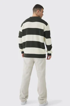 boohooMAN Tall Knitted Stripe Rugby Polo | UK| Knitwear