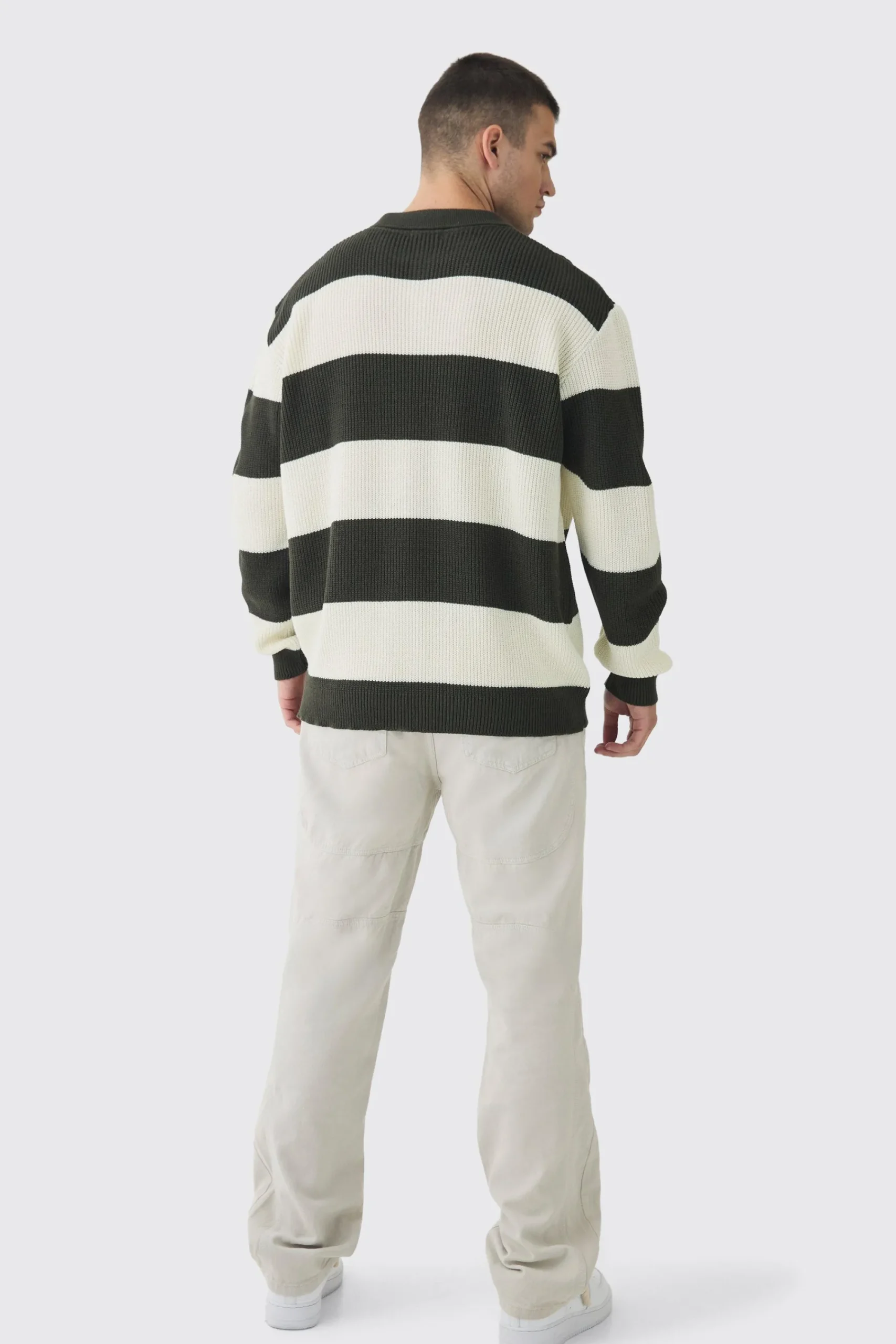 boohooMAN Tall Knitted Stripe Rugby Polo | UK| Knitwear