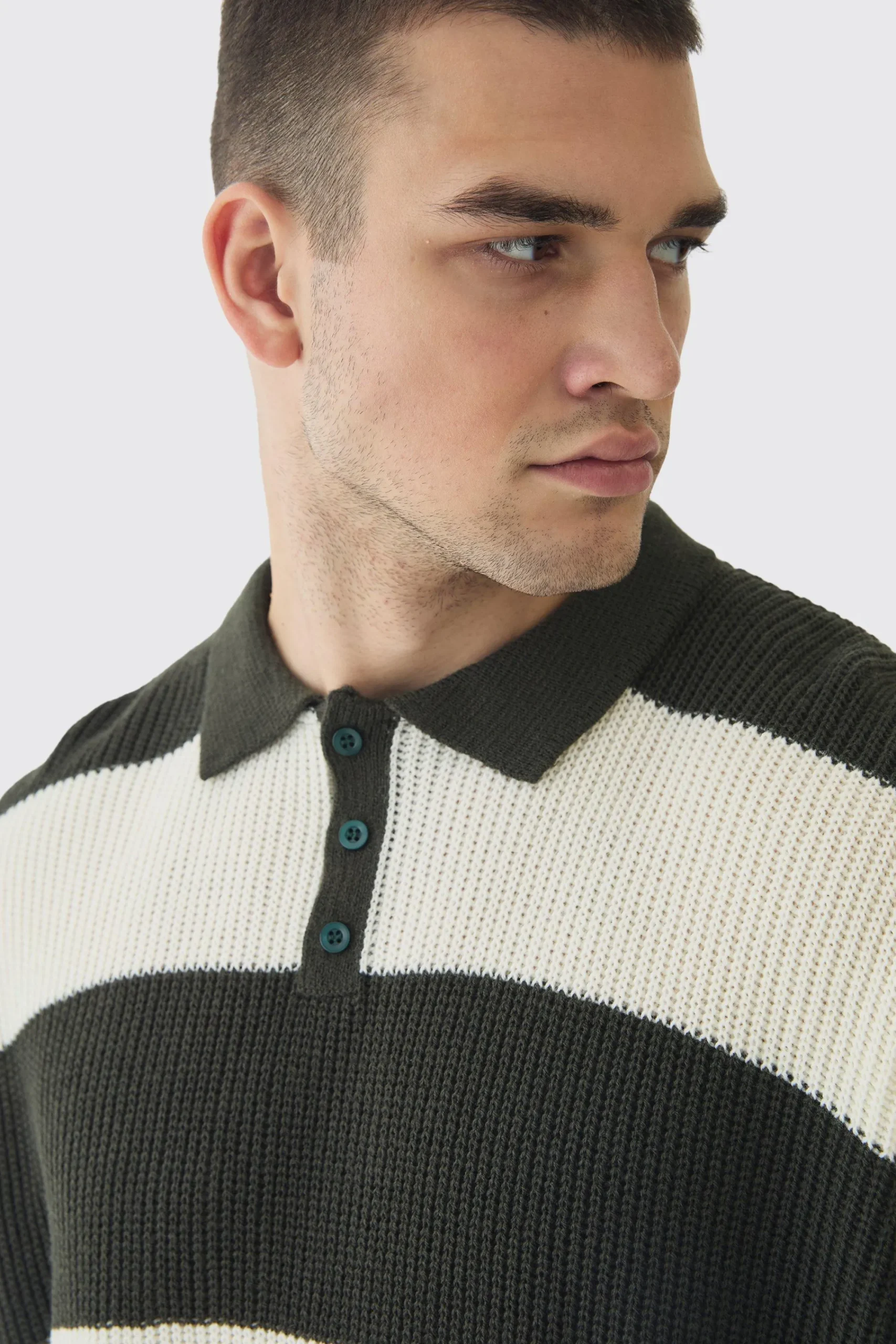 boohooMAN Tall Knitted Stripe Rugby Polo | UK| Knitwear