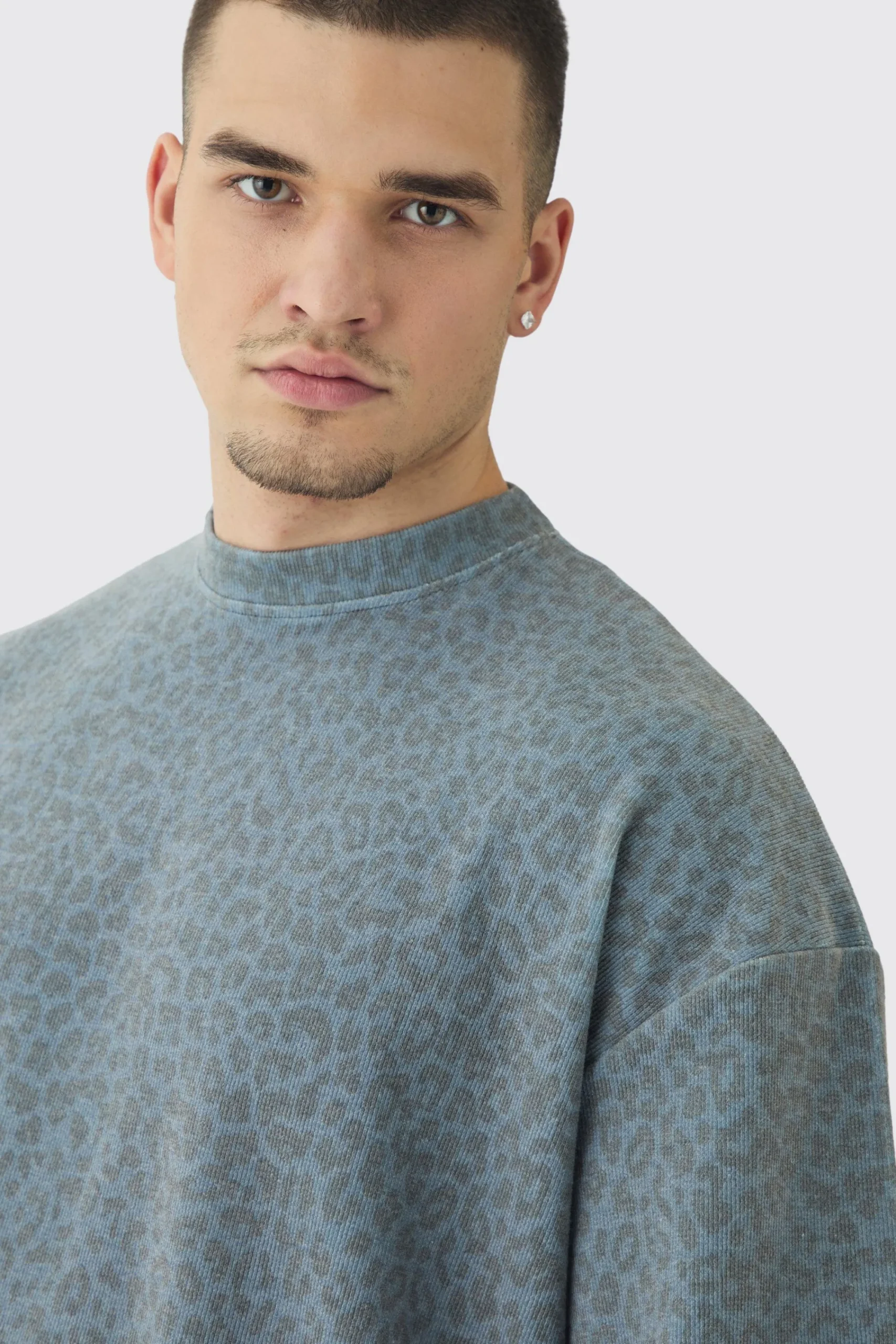 Tall Leopard Compact Rib Boxy Oversized T-Shirt | UK^boohooMAN Outlet