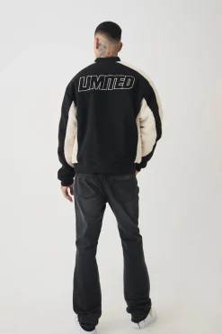 boohooMAN Tall Limited Applique Borg And Melton Bomber Jacket In | UK| Coats & Jackets