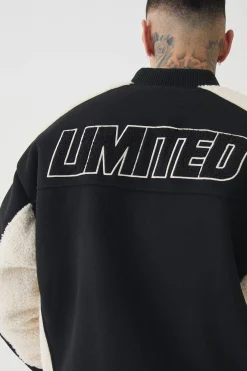 boohooMAN Tall Limited Applique Borg And Melton Bomber Jacket In | UK| Coats & Jackets