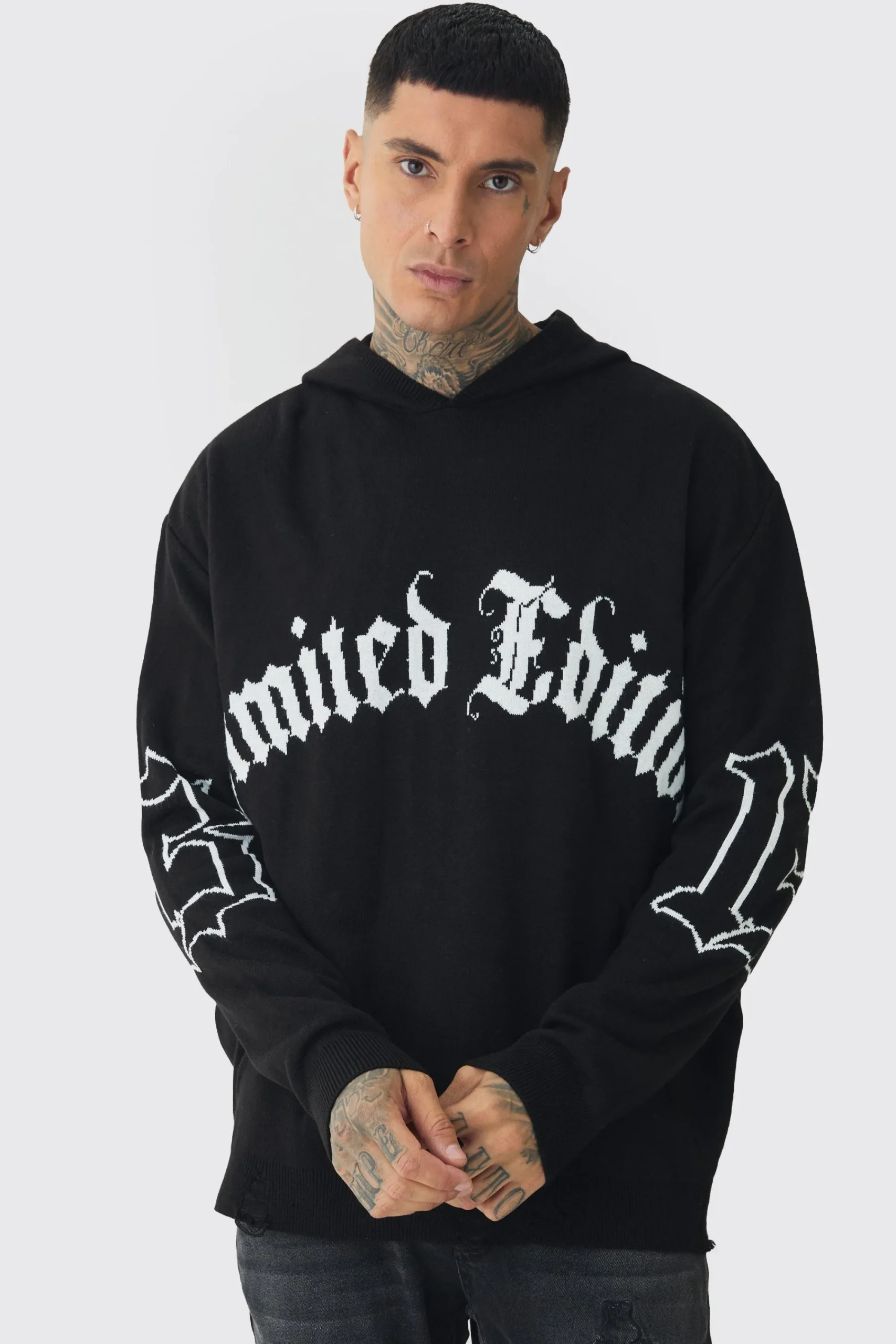 boohooMAN Tall Limited Edition Distressed Knitted Hoodie | UK| Knitwear