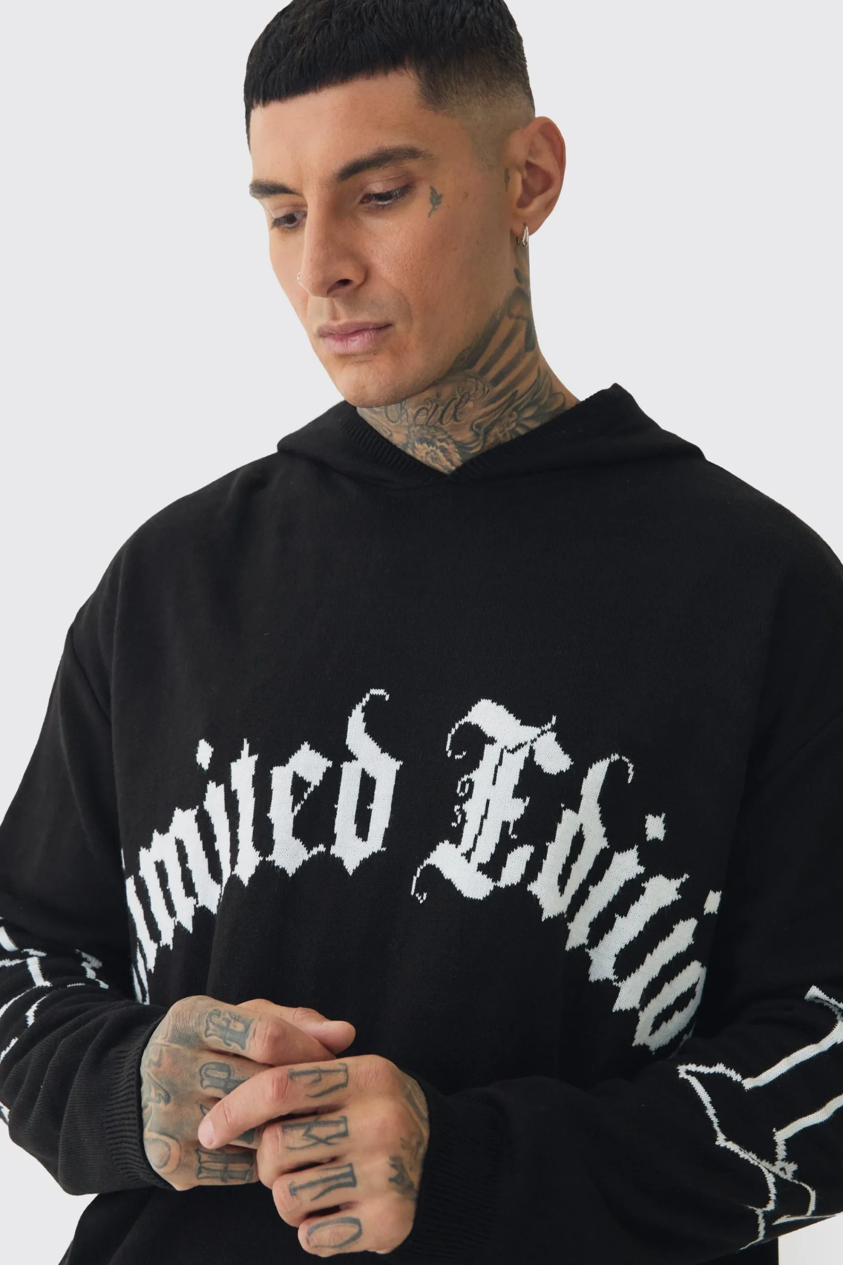 boohooMAN Tall Limited Edition Distressed Knitted Hoodie | UK| Knitwear