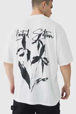 Tall Limited Edition Floral Line Drawing Extended Neck T-Shirt | UK^boohooMAN