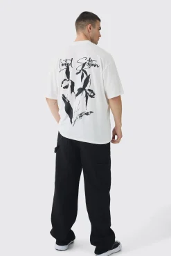 Tall Limited Edition Floral Line Drawing Extended Neck T-Shirt | UK^boohooMAN